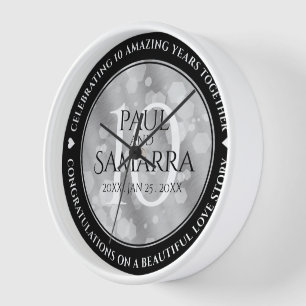 Elegant 10th Tin Wedding Anniversary Celebration Clock