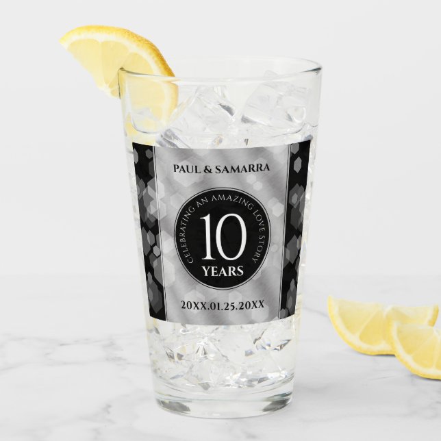 Elegant 10th Tin Wedding Anniversary Celebration Glass (Front Ice)
