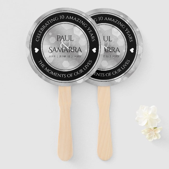Elegant 10th Tin Wedding Anniversary Celebration Hand Fan (Front and Back)