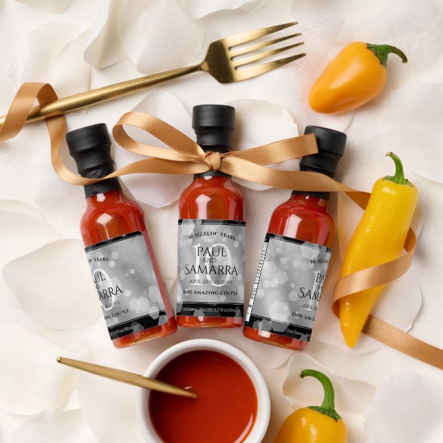 Elegant 10th Tin Wedding Anniversary Celebration Hot Sauces (Wedding)