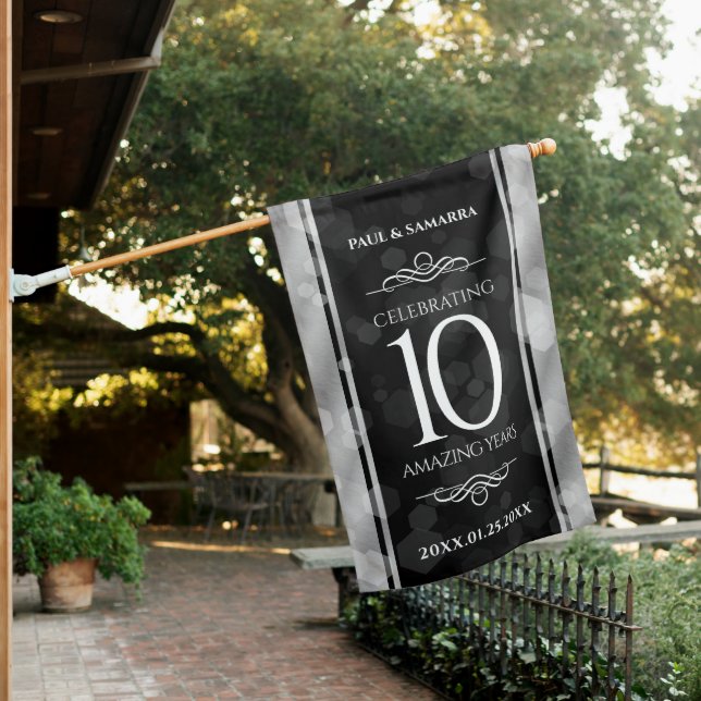 Elegant 10th Tin Wedding Anniversary Celebration House Flag (In SItu)