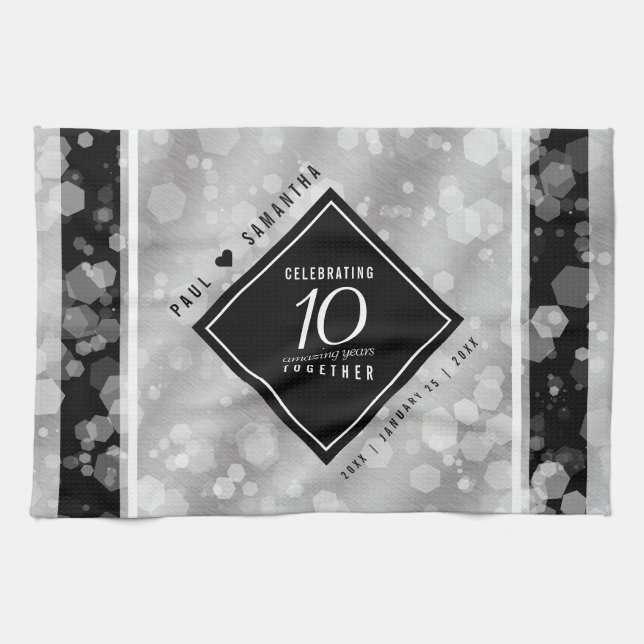 Elegant 10th Tin Wedding Anniversary Celebration Kitchen Towel (Horizontal)