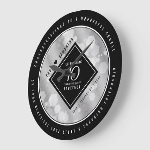 Elegant 10th Tin Wedding Anniversary Celebration Large Clock