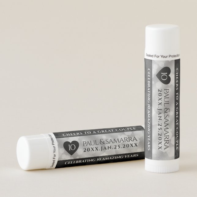 Elegant 10th Tin Wedding Anniversary Celebration Lip Balm (Front)