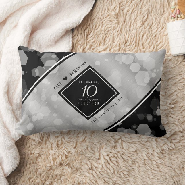 Elegant 10th Tin Wedding Anniversary Celebration Lumbar Pillow (Blanket)