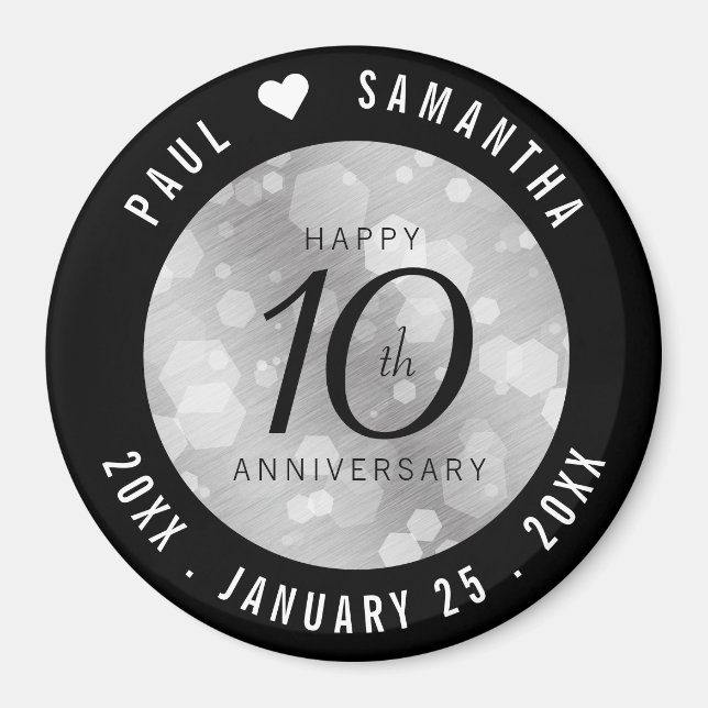 Elegant 10th Tin Wedding Anniversary Celebration Magnet (Front)