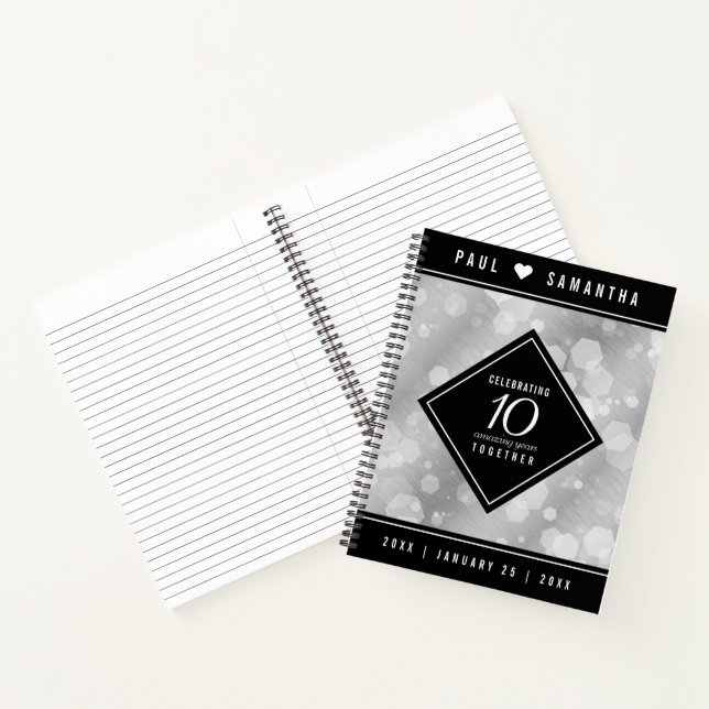 Elegant 10th Tin Wedding Anniversary Celebration Notebook (Inside)