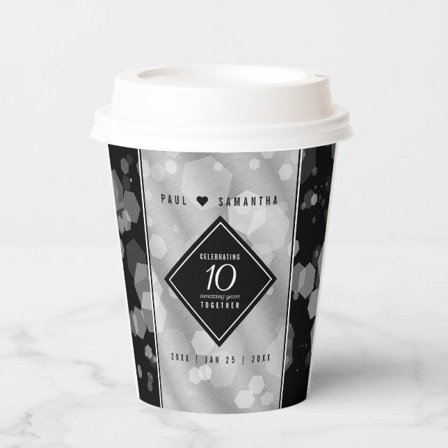 Elegant 10th Tin Wedding Anniversary Celebration Paper Cups (Front)