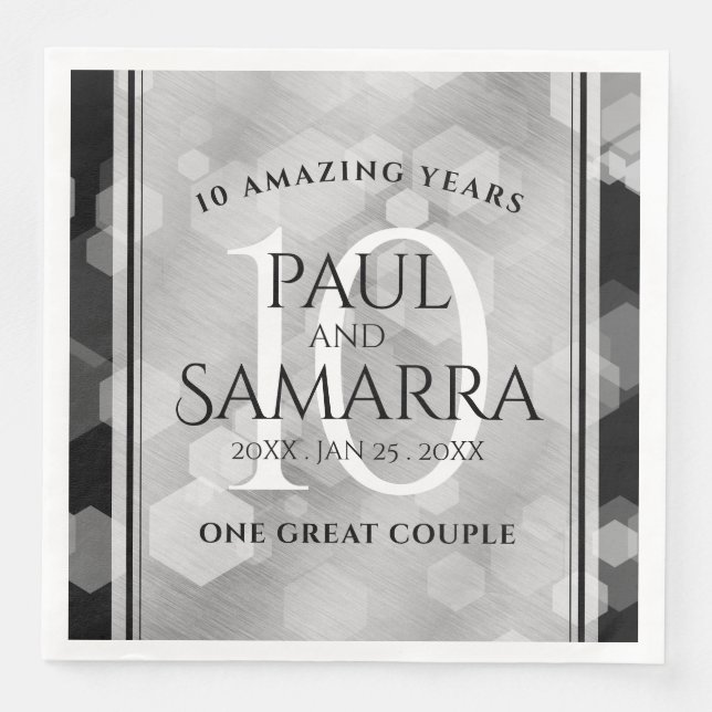 Elegant 10th Tin Wedding Anniversary Celebration Paper Dinner Napkins (Front)