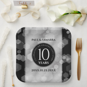 Elegant 10th Tin Wedding Anniversary Celebration Paper Plates