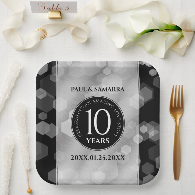Elegant 10th Tin Wedding Anniversary Celebration Paper Plates (Wedding)