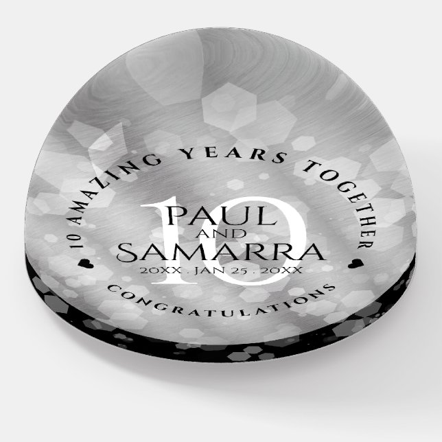 Elegant 10th Tin Wedding Anniversary Celebration Paperweight (Angled)