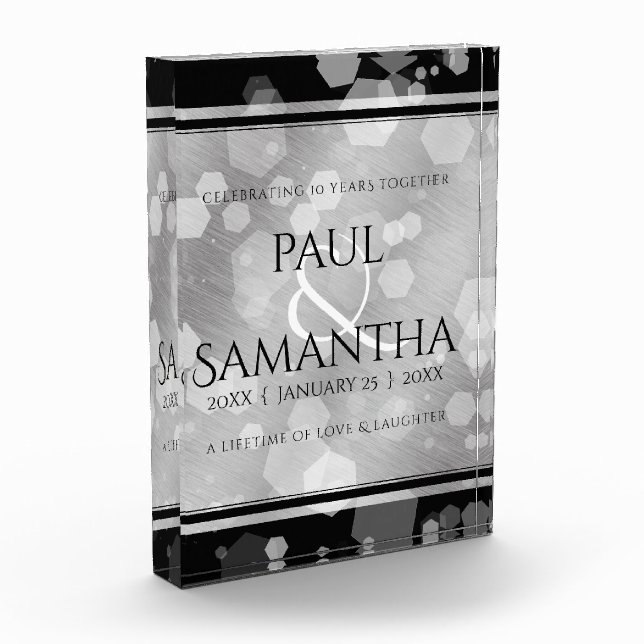 Elegant 10th Tin Wedding Anniversary Celebration Photo Block (Left)