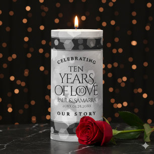 Elegant 10th Tin Wedding Anniversary Celebration Pillar Candle