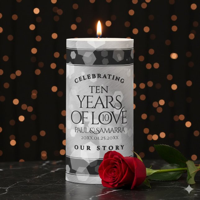 Elegant 10th Tin Wedding Anniversary Celebration Pillar Candle (Elegant 10th Tin Wedding Anniversary Pillar Candle Cover Photo)