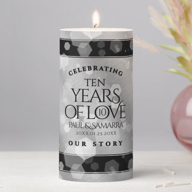 Elegant 10th Tin Wedding Anniversary Celebration Pillar Candle (In Situ)