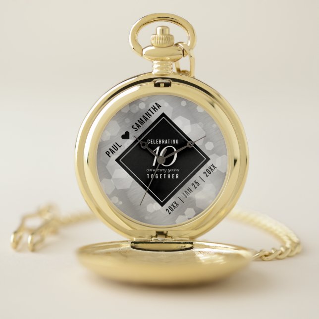 Elegant 10th Tin Wedding Anniversary Celebration Pocket Watch (Inside)