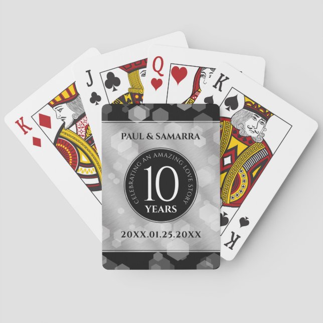 Elegant 10th Tin Wedding Anniversary Celebration Poker Cards (Back)