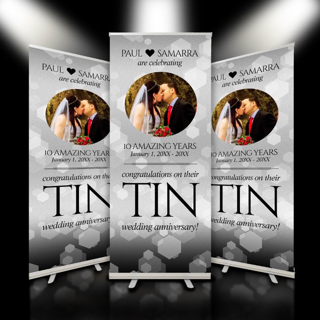 Elegant 10th Tin Wedding Anniversary Celebration Retractable Banner (10th Tin Wedding Anniversary Retractable Banner Cover Photo.)