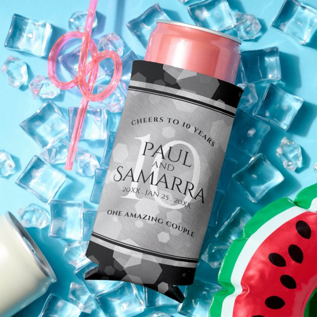 Elegant 10th Tin Wedding Anniversary Celebration Seltzer Can Cooler (In Situ Summer)