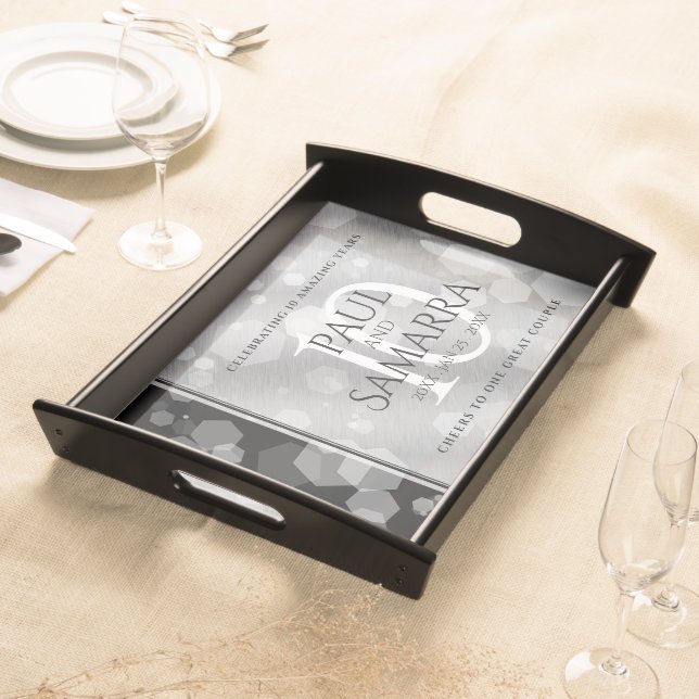 Elegant 10th Tin Wedding Anniversary Celebration Serving Tray (Front)