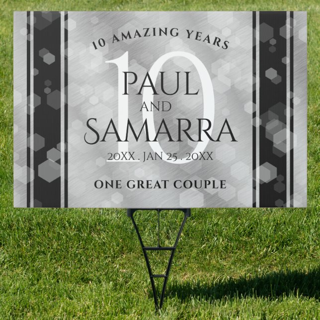 Elegant 10th Tin Wedding Anniversary Celebration Sign (Insitu)
