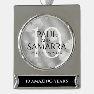 Elegant 10th Tin Wedding Anniversary Celebration Silver Plated Banner Ornament