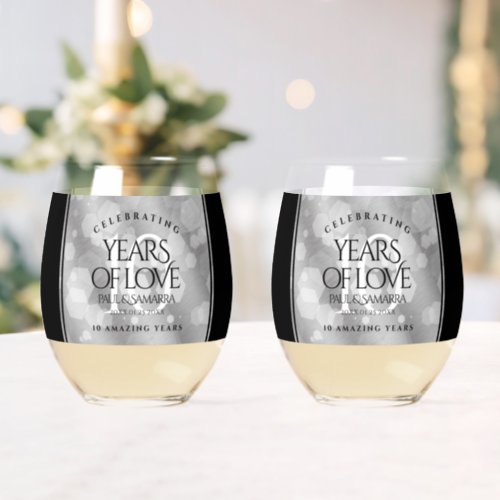 Elegant 10th Tin Wedding Anniversary Celebration Stemless Wine Glass