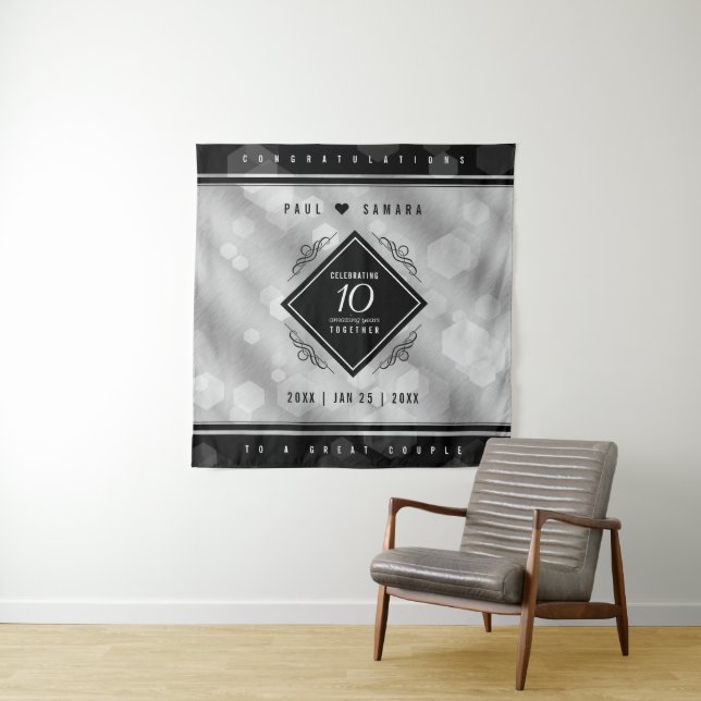 Elegant 10th Tin Wedding Anniversary Celebration Tapestry (In Situ)