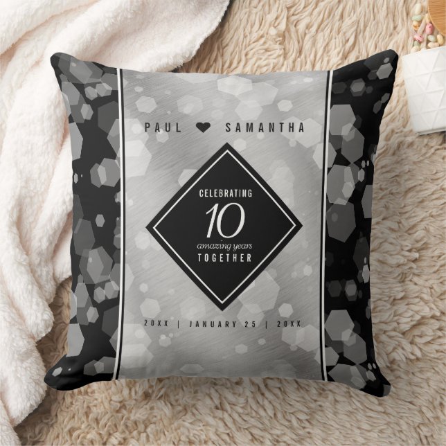Elegant 10th Tin Wedding Anniversary Celebration Throw Pillow (Blanket)