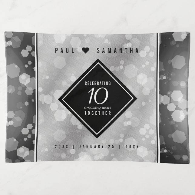 Elegant 10th Tin Wedding Anniversary Celebration Trinket Tray (Front)