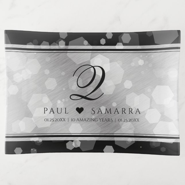 Elegant 10th Tin Wedding Anniversary Celebration Trinket Tray (Front)