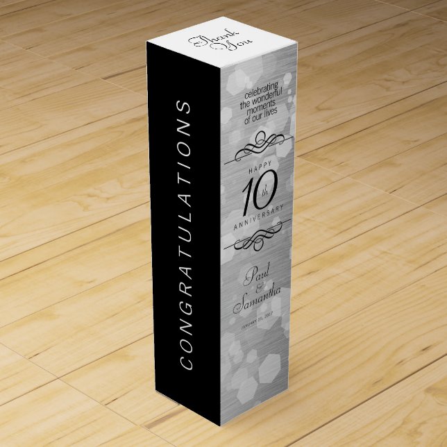 Elegant 10th Tin Wedding Anniversary Celebration Wine Box (Front)