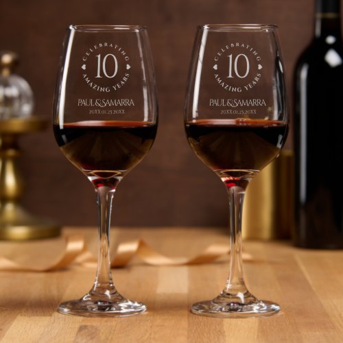 Elegant 10th Tin Wedding Anniversary Celebration Wine Glass