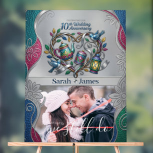 Elegant 10th Tin Wedding Anniversary Photo Welcome Acrylic Sign