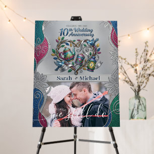 Elegant 10th Tin Wedding Anniversary Photo Welcome Foam Board