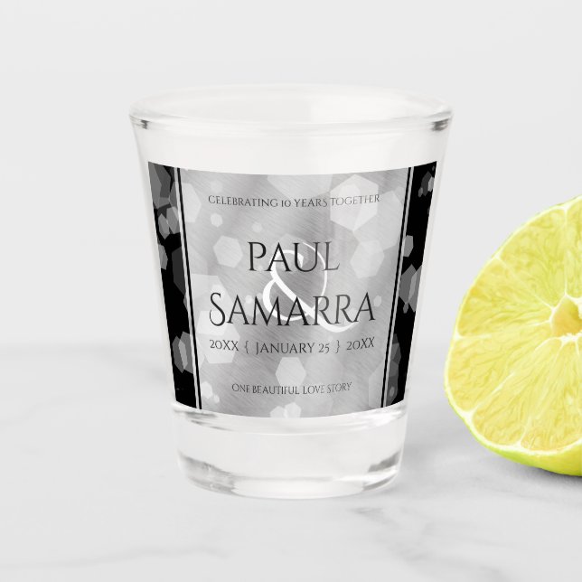 Elegant 10th Tin Wedding Anniversary Shot Glass (Front)