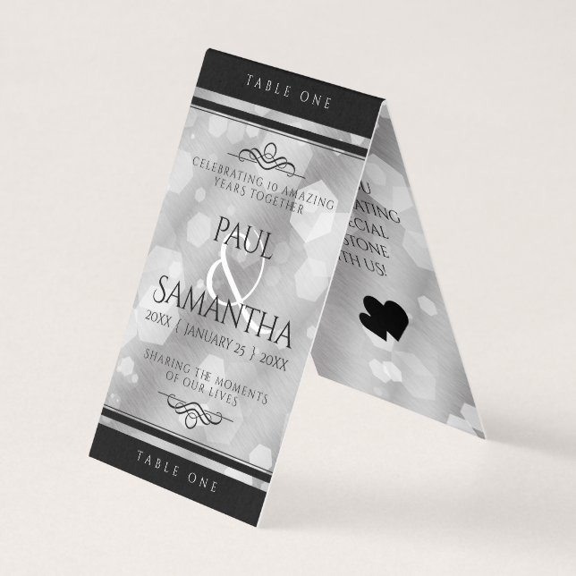 Elegant 10th Tin Wedding Anniversary Table Card (Front)
