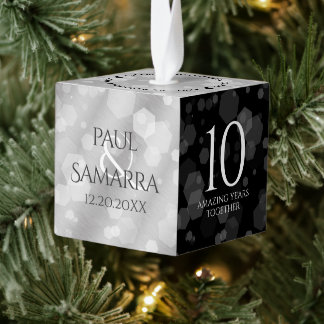 Elegant 10th Tin Wedding Anniversary Wooden Cube Ornament
