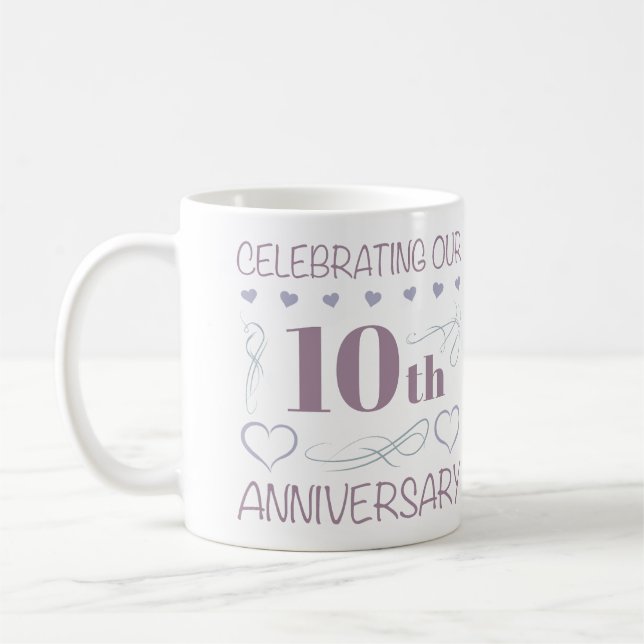 Elegant 10th Wedding Anniversary Lavender Coffee Mug (Left)