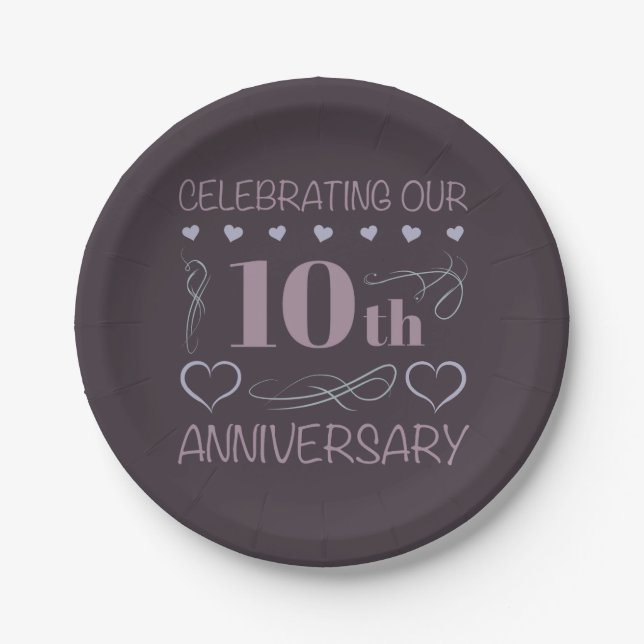 Elegant 10th Wedding Anniversary Lavender Paper Plates (Front)