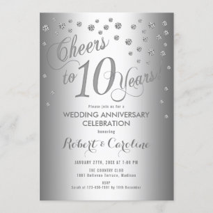 Elegant 10th Wedding Anniversary - Silver White Invitation