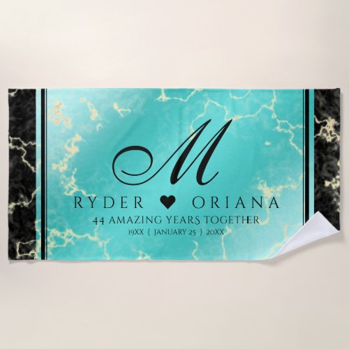 Elegant 11th 44th Turquoise Wedding Anniversary Beach Towel