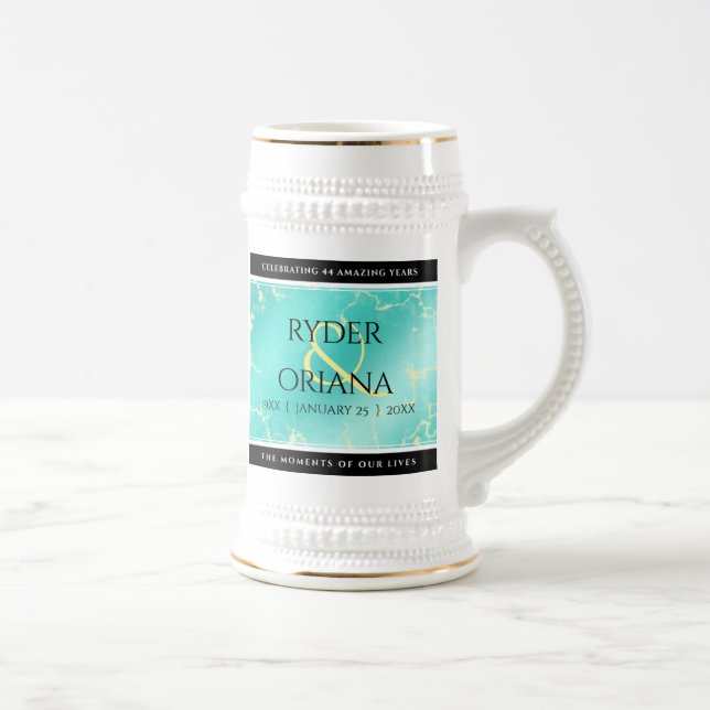 Elegant 11th 44th Turquoise Wedding Anniversary Beer Stein (Right)