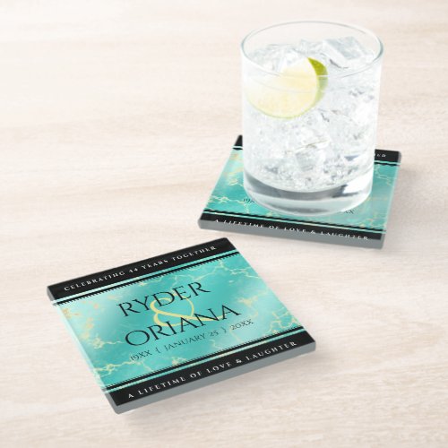 Elegant 11th 44th Turquoise Wedding Anniversary Glass Coaster