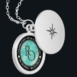 Elegant 11th 44th Turquoise Wedding Anniversary Locket Necklace<br><div class="desc">Celebrate the 11th or 44th wedding anniversary with this commemorative locket! Elegant black and white lettering on a yellow marble and greenish blue background add a memorable touch for this special occasion and (extraordinary) milestone. Customize with couple's initials, a special message, and dates for their turquoise anniversary. Design © W.H....</div>