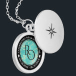 Elegant 11th 44th Turquoise Wedding Anniversary Locket Necklace<br><div class="desc">Celebrate the 11th or 44th wedding anniversary with this commemorative locket! Elegant black and white lettering on a yellow marble and greenish blue background add a memorable touch for this special occasion and (extraordinary) milestone. Customize with couple's initials, a special message, and dates for their turquoise anniversary. Design © W.H....</div>