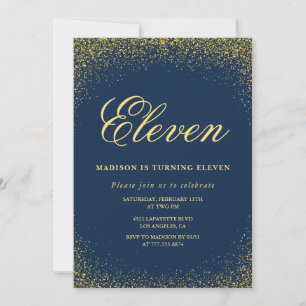 Elegant 11th birthday invitation Gold Navy Glam