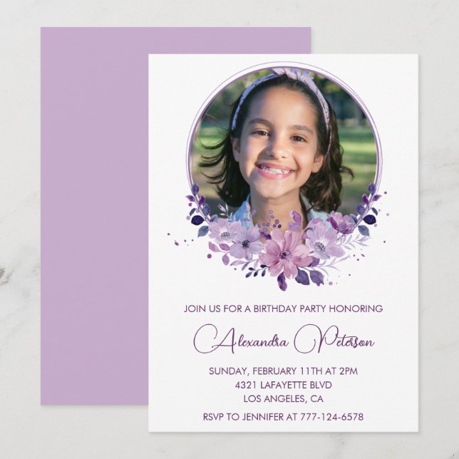 Elegant 11th birthday invitation Photo Elegant (Front/Back)