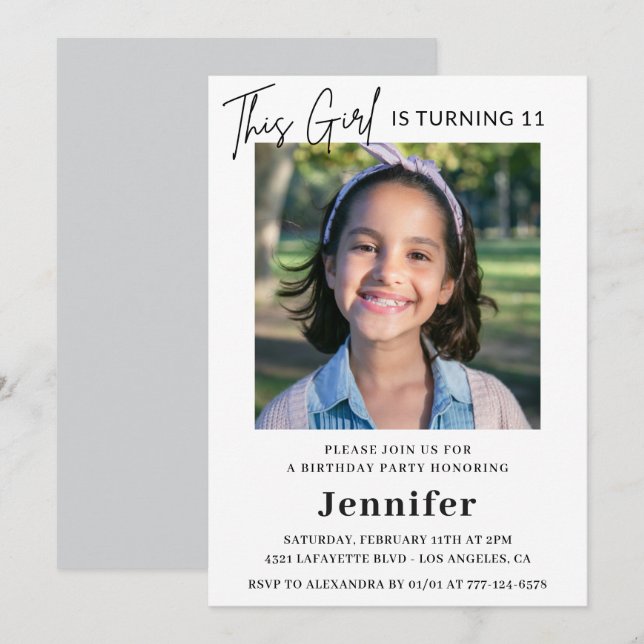 Elegant 11th birthday invitations Photo Modern (Front/Back)